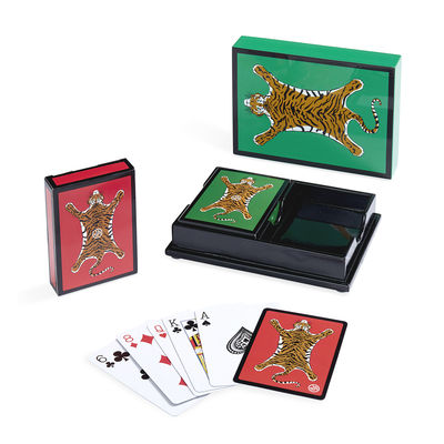 Accessories - Games and leisure - Tiger Lacquer Card game - / 2 packs of cards in a lacquered wooden box by Jonathan Adler - Green - Cardboard, Lacquered wood