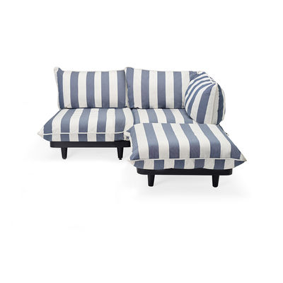 Furniture - Sofas - Paletti set Corner sofa - / Right-hand armrest - L 180 cm by Fatboy - Blue stripes - Olefin fabric, Polyester foam, Recycle polyethylene, Steel