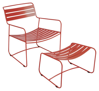 Mobilier - Fauteuils - Set fauteuil & repose-pieds Surprising Lounger - Fermob - Coquelicot - Acier