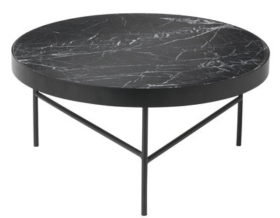 Mobilier - Tables basses - Table basse Marble Large / Ø 70,5 x H 35 cm - Ferm Living - Marbre noir / Pied noir - Marbre, Métal peint