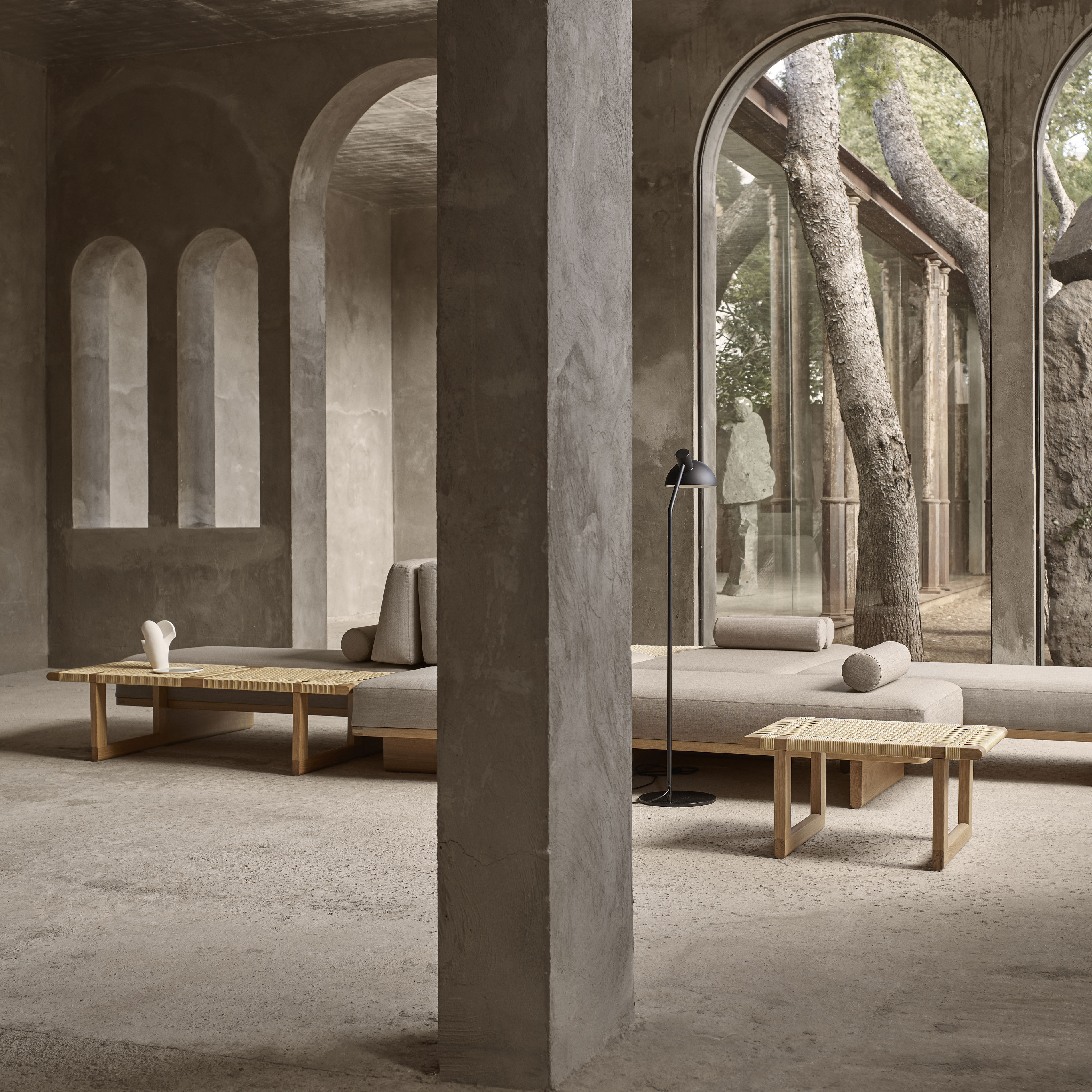 Table Bench Bench cane fibres natural wood Coffee table 138 x 46 cm B rge Mogensen 1958 CARL HANSEN SON