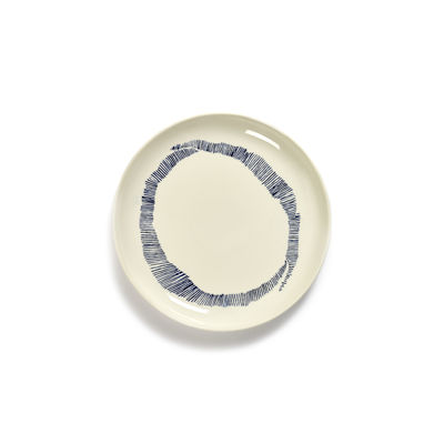 Tavola - Piatti  - Piatto da dessert Feast - Small / Ø 19 cm di Serax - Tratti / Bianco & blu - Gres smaltato