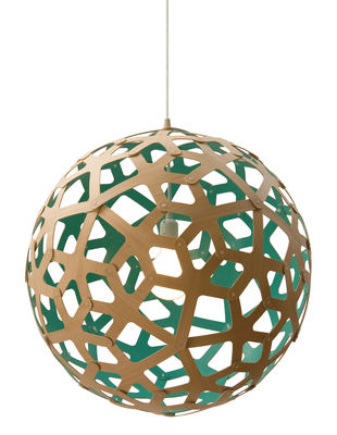 Lighting - Pendant Lighting - Coral Pendant - / Ø 40 cm - Two-coloured by David Trubridge - Aqua blue/ natural wood - Bamboo