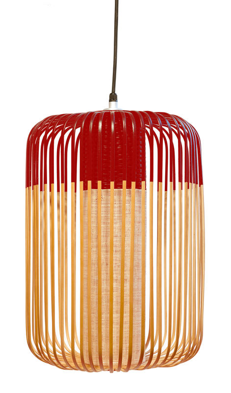 Luminaire - Suspensions - Suspension Bamboo Light L rouge bois naturel / H 50 x Ø 35 cm - Forestier - Rouge / Naturel - Bambou naturel, Métal, Tissu