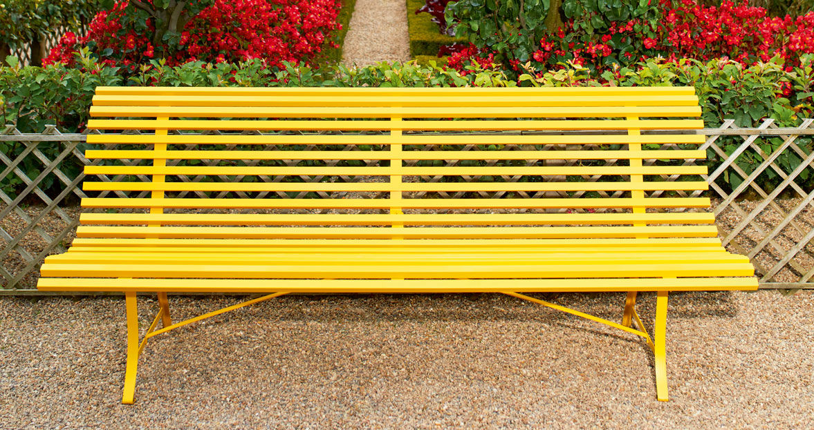 yellow metal garden bench