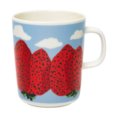 Tableware - Coffee Mugs & Tea Cups - Mansikkavuoret Mug - / 25 cl by Marimekko - Mansikkavuoret / White, red, blue - Sandstone