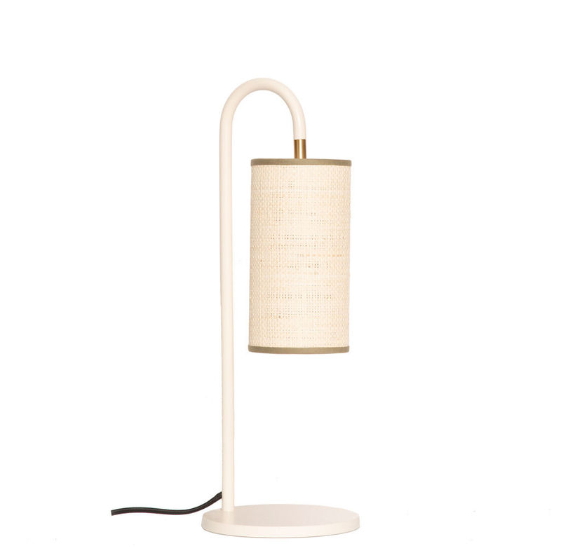 Lighting - Table Lamps - Tokyo Table lamp cane & fibres white / Raffia - H 43 cm - Maison Sarah Lavoine - Natural raffia / White - Powder coated steel, Raffia