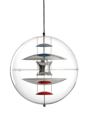 Illuminazione - Lampadari - Sospensione VP Globe - Ø 40 cm - Panton 1969 di Verpan - Ø 40 cm / Trasparente - Riflettori cromato/rosso/blu/bianco - Acrilico, Alluminio