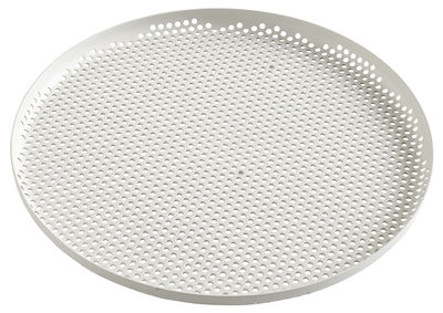 Tisch und Küche - Tabletts und Servierplatten - perforated Tablett / Größe L - Ø 35 cm - Hay - Hellgrau - Perforiertes Aluminium