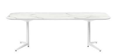 Outdoor - Tavoli  - Tavolo Multiplo Outdoor / Effetto marmo - 180 x 90 cm - Kartell - Effetto marmo bianco / Piede bianco - alluminio verniciato, Gres porcellanato effetto marmo