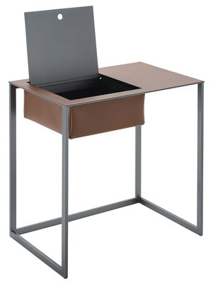 Zanotta - Table d'appoint Calamo en Cuir, Acier verni - Couleur Marron - 50 x 59.44 x 50 cm - Design