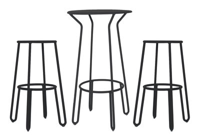 Furniture - Bar Stools - Huggy High table - / + 2 bar stools - H 75cm by Maiori - Carbon - Lacquered aluminium