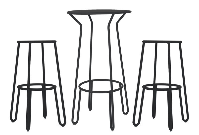 Furniture - Bar Stools - Huggy High table metal black / + 2 bar stools - H 75cm - Maiori - Carbon - Lacquered aluminium