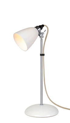 Luminaire - Lampes de table - Lampe de table Hector Dome / H 46 cm - Porcelaine lisse - Original BTC - Blanc lisse / Acier & câble beige - Métal chromé, Porcelaine