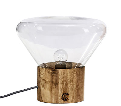 Luminaire - Lampes de table - Lampe de table Mini Muffin / H 27 cm - Brokis - Verre transparent - Chêne, Verre soufflé