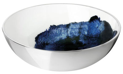 Tisch und Küche - Salatschüsseln und Schalen - Stockholm Aquatic Schale / Ø 20 cm x H 7 cm - Stelton - Außenseite metallfarben / Innenseite weiß & blau - Aluminium, emaillierte Keramik