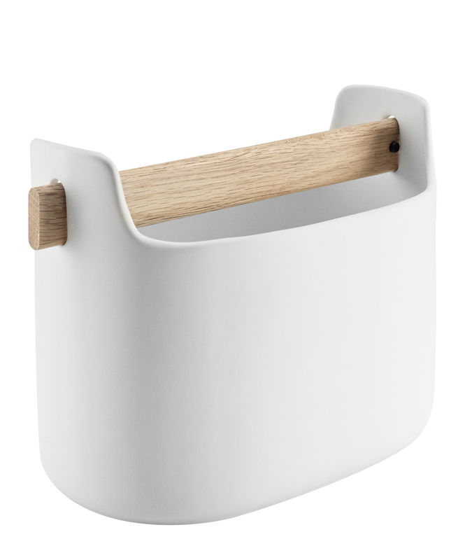 Accessories - Desk & Office Accessories - Toolbox Storage box ceramic white natural wood / L 19 x H 15 cm - Ceramic & oak - Eva Solo - White / Oak - Ceramic, Oak