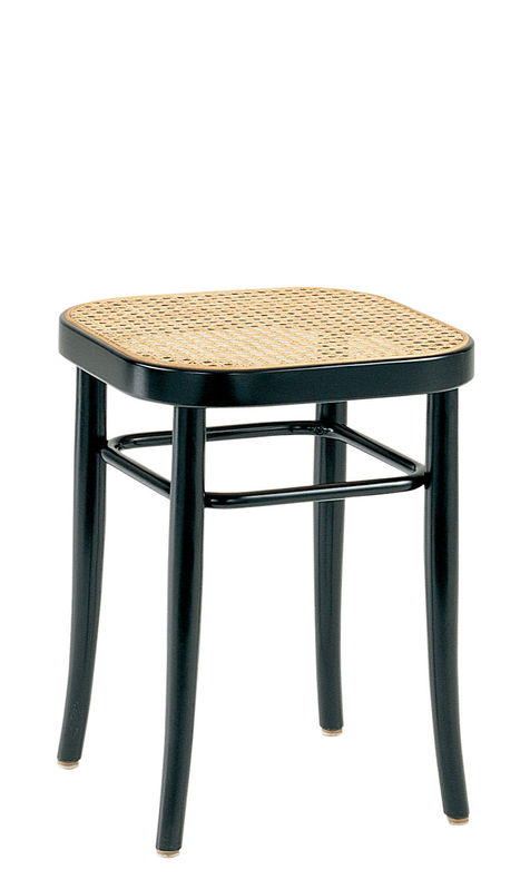 Furniture - Stools - Vienna 144 Stool cane & fibres black natural wood / H 45 cm, caned seat - 1908 reissue - Wiener GTV Design - Straw seat / Black structure - Curved solid beechwood, Straw