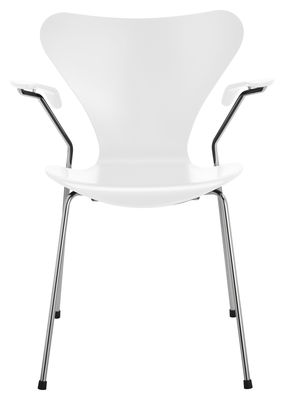 Mobilier - Chaises, fauteuils de salle à manger - Fauteuil Série 7 version frêne - Fritz Hansen - Frêne teinté blanc - Acier, Hêtre