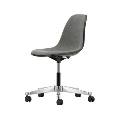 Arredamento - Sedie ufficio - Sedia a rotelle PSCC - Eames Plastic Side Chair - / (1950) - Imbottitura integrale di Vitra - Tessuto grigio e guscio nero - Alluminio, Polipropilene, Schiuma di poliuretano, Tessuto