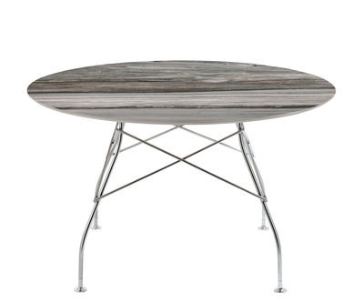 Kartell - Table ronde Glossy en Céramique, Acier chromé - Couleur Gris - 110.52 x 110.52 x 72 cm - D