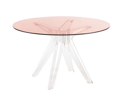 Arredamento - Tavoli - Tavolo rotondo Sir Gio - / Vetro - Ø 120 cm di Kartell - Rose / Piede trasparente - policarbonato, Vetro