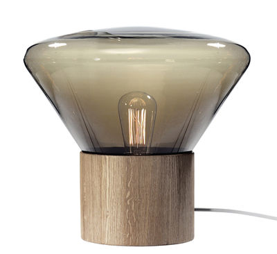 Luminaire - Lampes de table - Lampe de table Medium / H 34 cm - Brokis - Verre marron fumé - Chêne, Verre soufflé