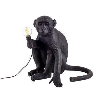 Luminaire - Lampes de table - Lampe de table Monkey Sitting / Outdoor - H 32 cm - Seletti - Noir - Résine