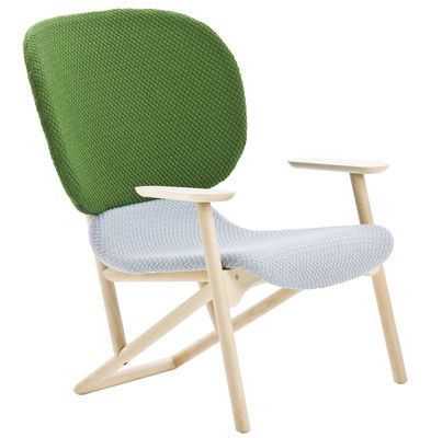 Möbel - Lounge Sessel - Klara Gepolsterter Sessel Rückenlehne Stoff - Moroso - Korpus Buche natur / Rückenlehne Stoff (grün) / Sitzfläche Stoff (beige) - Buchenfurnier, Gewebe