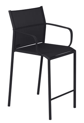 Furniture - Bar Stools - Cadiz High stool - / With armrests - H 65 cm by Fermob - Licorice - Batyline® fabric, Lacquered aluminium