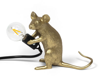 Decoration - Children's Home Accessories - Mouse Sitting #2 Table lamp - / Sitting mouse by Seletti - Sitting mouse / Gold - Resin