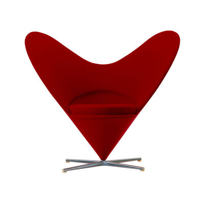 Arredamento - Poltrone design  - Poltrona girevole Heart Cone Chair - / By Verner Panton, 1959 - Tessuto di Vitra - Tessuto Tonus rosso / Base in acciaio satinato - , Acciaio inossidabile, Schiuma di poliuretano