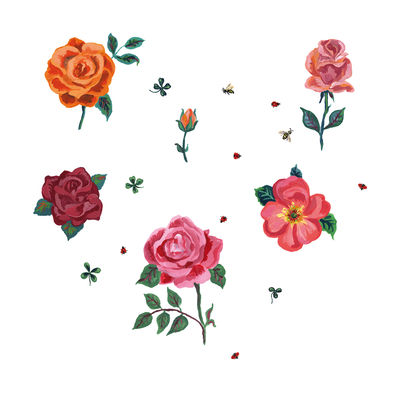Dekoration - Stickers und Tapeten - Des roses Sticker 6er Set - Domestic - Mehrfarbig - Rosen - Vinyl