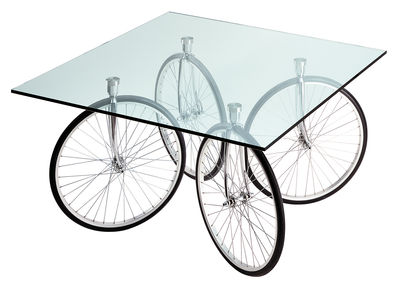 Mobilier - Tables basses - Table carrée Tour / 120 x 120 x H 69 cm - Fontana Arte - Verre - Chrome - Acier chromé, Caoutchouc, Verre