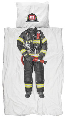 Interni - Per bambini - Biancheria da letto 1 persona Pompier - / 1 persona - 140 x 200 cm di Snurk - Pompiere - Percalle di cotone