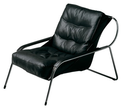 Möbel - Außergewöhnliche Möbel - Maggiolina Lounge Sessel / gepolstert - Zanotta - Sessel - schwarzes Leder, Extra-Qualität - Leder, rostfreier Stahl
