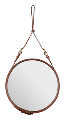 Furniture - Mirrors - Adnet Wall mirror - Ø 58 cm by Gubi - Brown - Leather