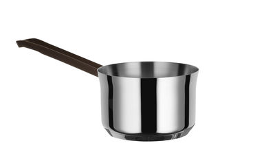 Tableware - Dishes and cooking - Edo Saucepan - / With long handle - H 11 cm - 1 L by Alessi - Steel / Brown handle - Stainless steel 18/10