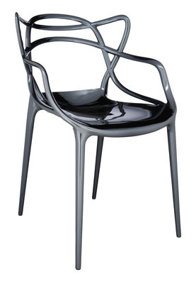 Mobilier - Chaises, fauteuils de salle à manger - Fauteuil empilable Masters / Métallisé - Kartell - Titane - Technopolymère thermoplastique recyclé