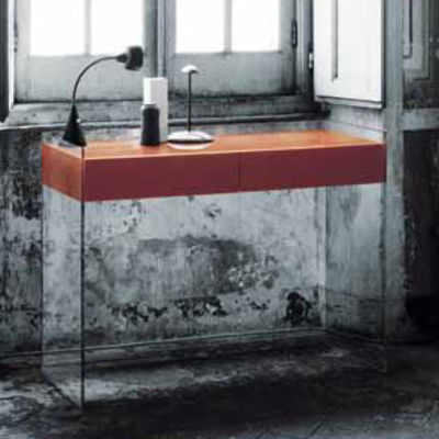 Möbel - Konsole - Float Konsole 2 Schubladen - H 90 cm - Glas Italia - Orange - Kristall, Wenge