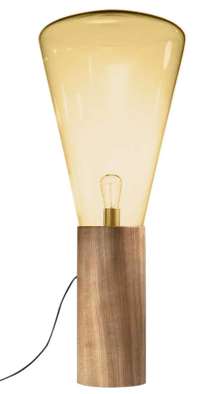 Luminaire - Lampadaires - Lampadaire Muffin verre orange / H 101 cm - Brokis - Verre ambre - Chêne, Verre soufflé