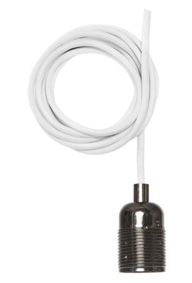 Leuchten - Frama Kit Pendelleuchte / Set aus Kabel mit weißer Textilummantelung + E27-Fassung - Frama  - Chromschwarz / Kabel weiß - Gewebe, verchromter Stahl