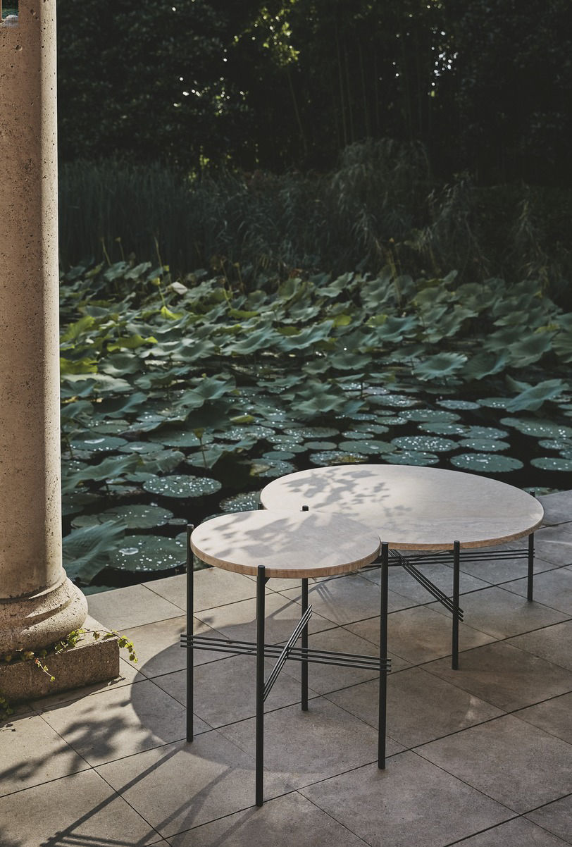 TS OUTDOOR Coffee table stone beige Travertine O 80 x H 35 cm Gubi