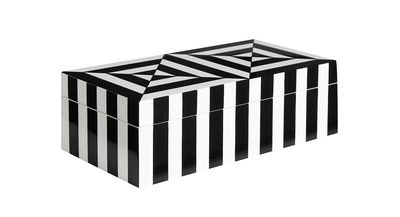 Decoration - Decorative Boxes - Op Art Small Box - / Lacquer - 20 x 10 cm by Jonathan Adler - Small / Black & white - Lacquered wood, Velvet