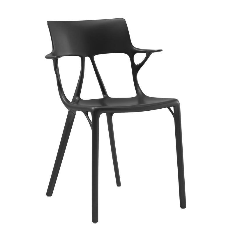 Mobilier - Chaises, fauteuils de salle à manger - Fauteuil A.I plastique noir / Conçu par une intelligence artificielle - 100% recyclé - Kartell - Noir - Technopolymère thermoplastique recyclé