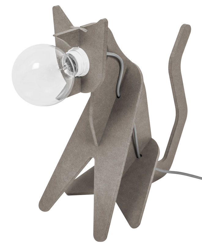 Décoration - Pour les enfants - Lampe de table Get out / Chat bois gris - ENOstudio - Gris clair - Câble gris - Medium teinté