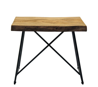 Furniture - Stools - Old Times Stool - / H 47 cm - Wood & metal by Zeus - Natural wood / Black base - Painted steel, Solid olive tree