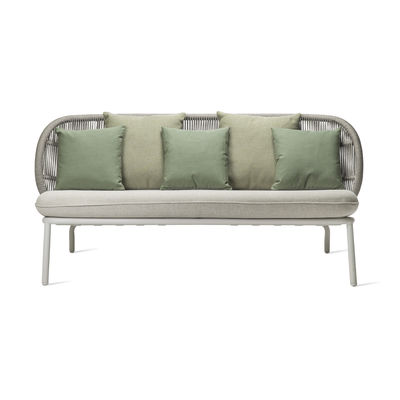Furniture - Sofas - Kodo Lounge Straight sofa - / Hand-woven acrylic cord - l 165 cm by Vincent Sheppard - Dune white / Pale yellow, green & beige - Foam, Outdoor fabric, Polypropylene rope, Thermolacquered aluminium