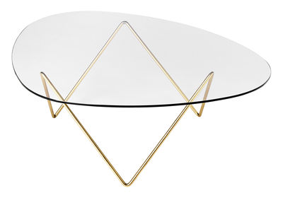 Furniture - Coffee Tables - Pedrera Coffee table - H 38 cm / Reissue 1955 by Gubi - Brass leg / Transparent top - Brass plated steel, Glass