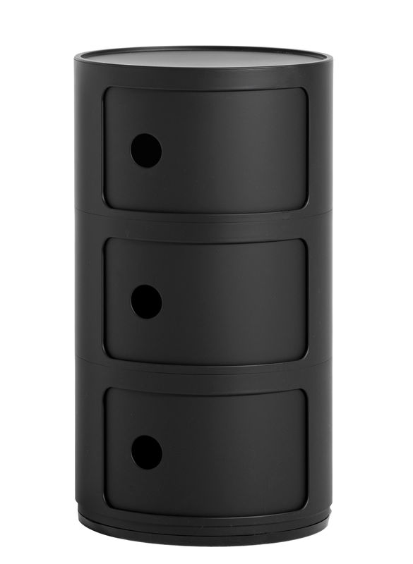 Componibili Storage plastic material black / Matt version - 3 drawers - H 58 cm - Kartell - Matt black - Recycled thermoplastic technopolymer